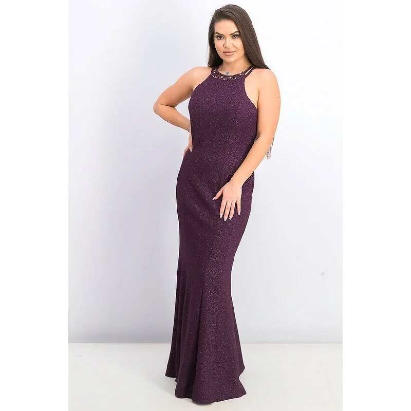 Nightway Women's Glitter Knit Gown Dark Purple Size 6 Office unclassified dresses