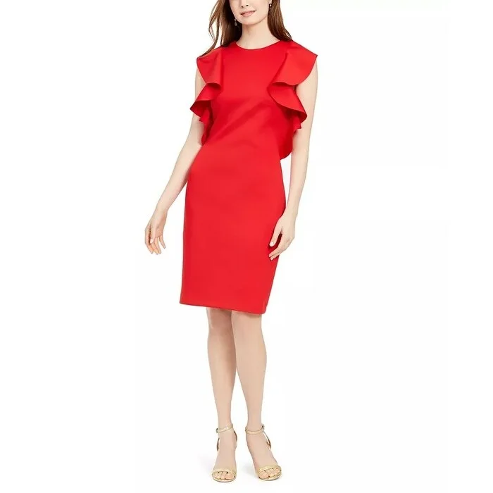 Vince Camuto Women's Ruffled Sheath Dress Red Size 16 Vacation unclassified dresses