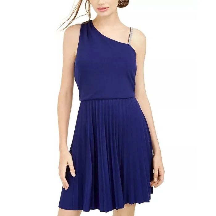 BCX Junior's Asymmetrical Strap Dress Blue Size Medium Halter unclassified dresses