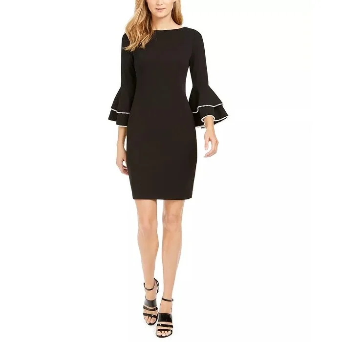 Calvin Klein Women's Embellished Bell Sleeve Sheath Dress Black Size 4 Petite unclassified dresses