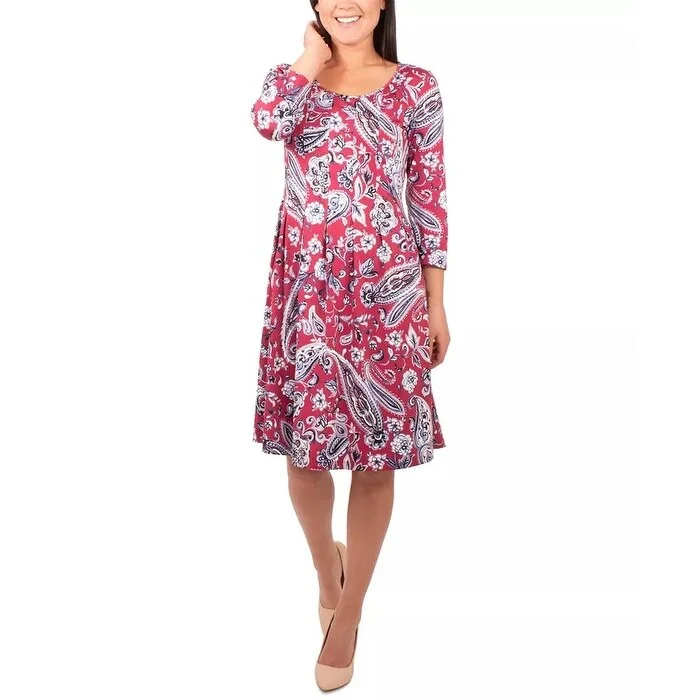 NY Collection Women's Pleated Printed Dress Dark Pink Size Petite L - Petite Large Party unclassified dresses