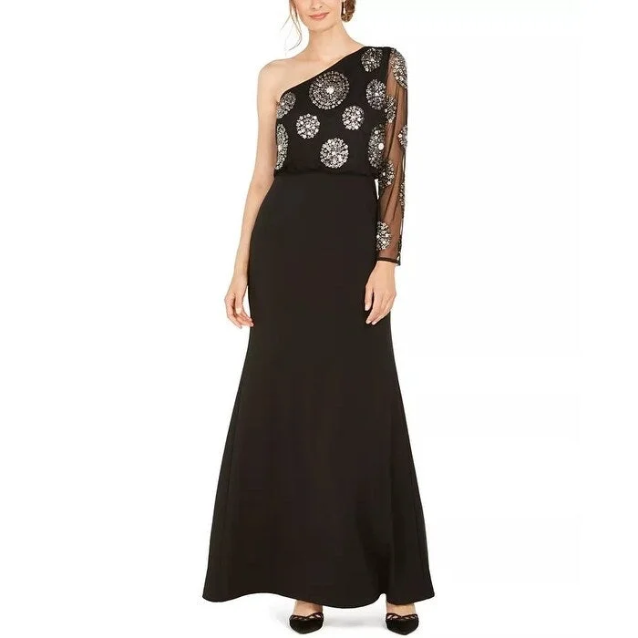 Adrianna Papell Women's Beaded One Shoulder Gown Black Size 6 A-line unclassified dresses