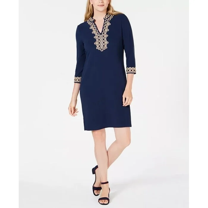 Charter Club Women's Braided-Trim Shift Dress Blue Size Medium Long sleeve unclassified dresses Charter Club Women's Braided-Trim Shift Dress Blue Size Medium Long sleeve unclassified dresses