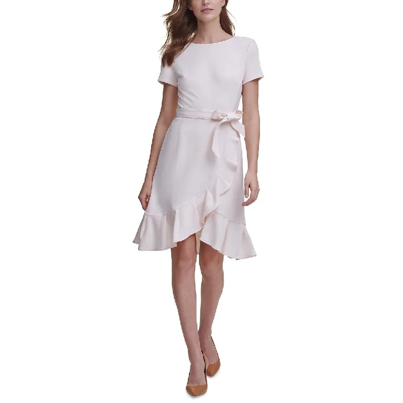 Calvin Klein Women's Petite Ruffled Tulip-Hem Crepe Dress Pink Size 10 P - 10P Fall unclassified dresses