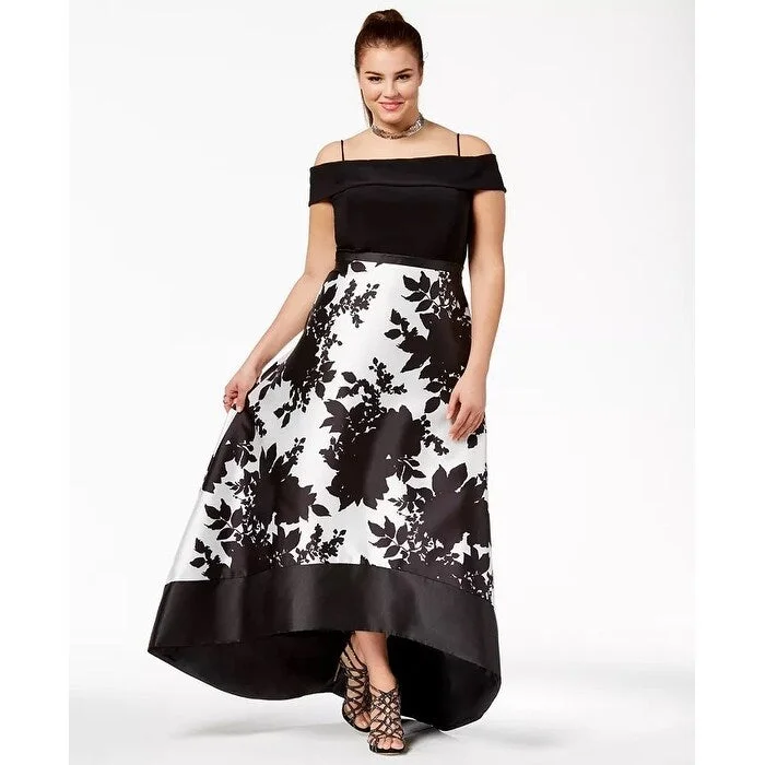 Morgan & Company Women's Plus Off The Shoulder Bodice High Low Hem Ballgown Black Size 22W Corset unclassified dresses