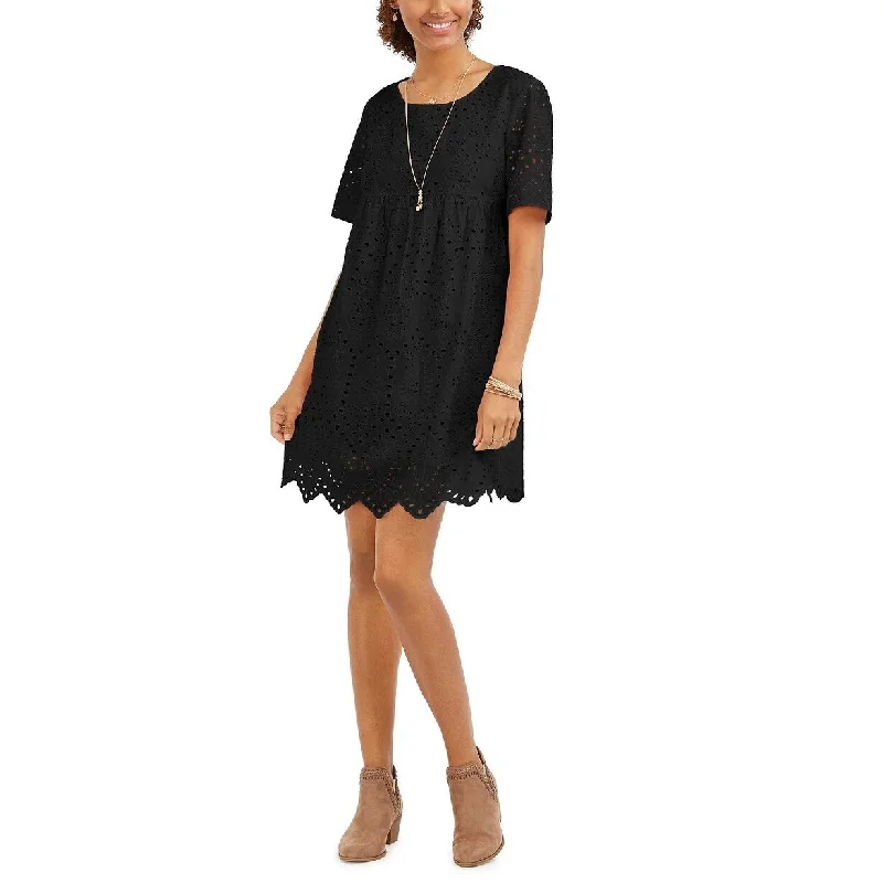Style & Co Women's Eyelet Babydoll Dress Black Size Large Floral unclassified dresses