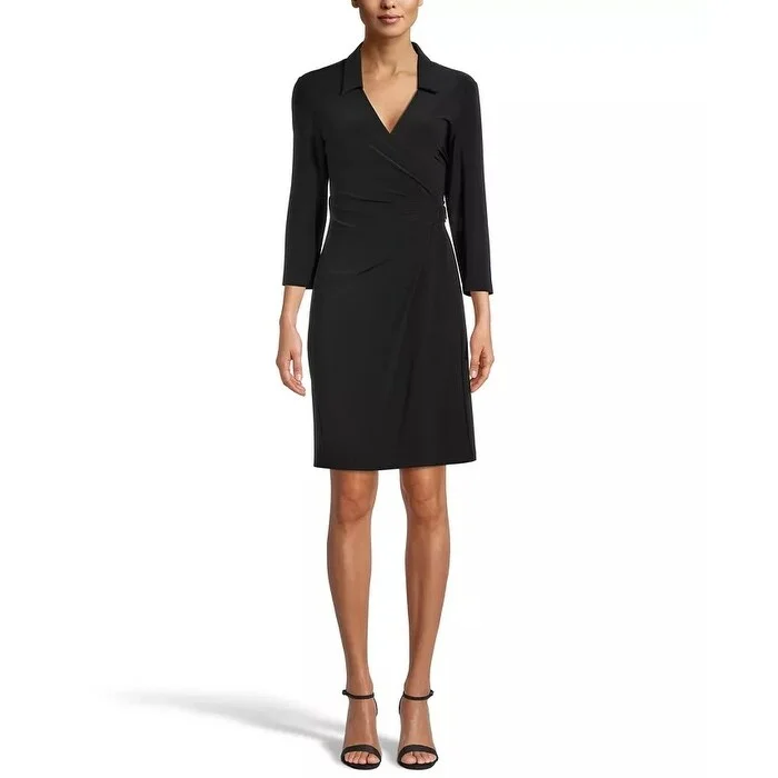 Anne Klein Women's Collared Signature Wrap Dress Black Size 8 Sexy unclassified dresses