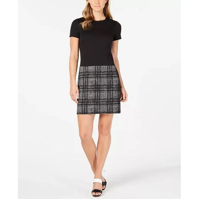 Calvin Klein Women's Solid & Plaid Shift Dress Black Size 2 Lace unclassified dresses