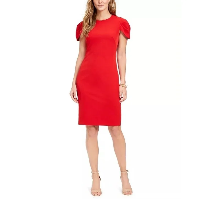 Vince Camuto Women's Pleat Cap Sleeve Crepe Sheath Dress Red Size 12 Affordable unclassified dresses Vince Camuto Women's Pleat Cap Sleeve Crepe Sheath Dress Red Size 12 Affordable unclassified dresses