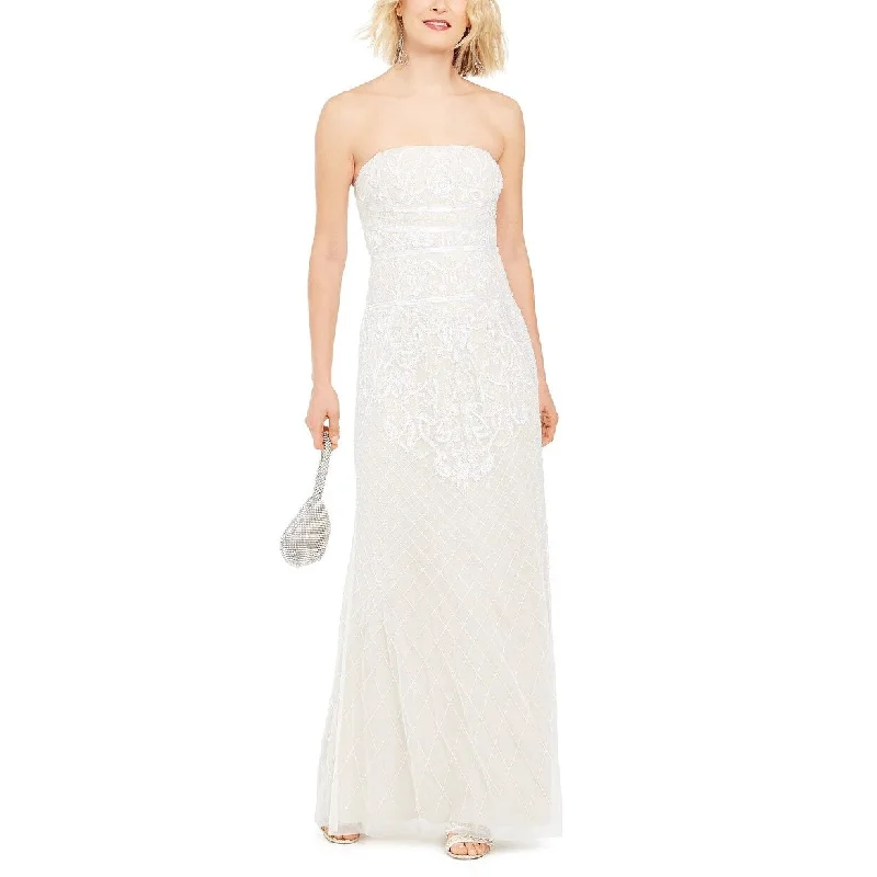 Adrianna Papell Women's Beaded Strapless Gown White Size 18 Date night unclassified dresses