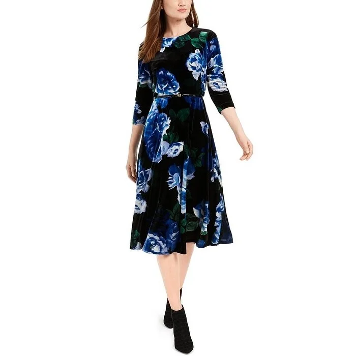 Calvin Klein Women's Belted Printed Velvet Dress Dkn Size 14 Date night unclassified dresses
