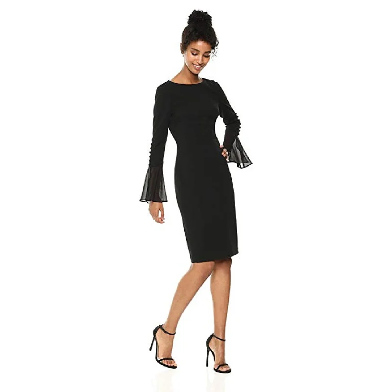 Calvin Klein Women's Chiffon-Bell-Sleeve Sheath Dress Petite & Regular Black Size 4 P - 0.666666666666667 Plus size unclassified dresses