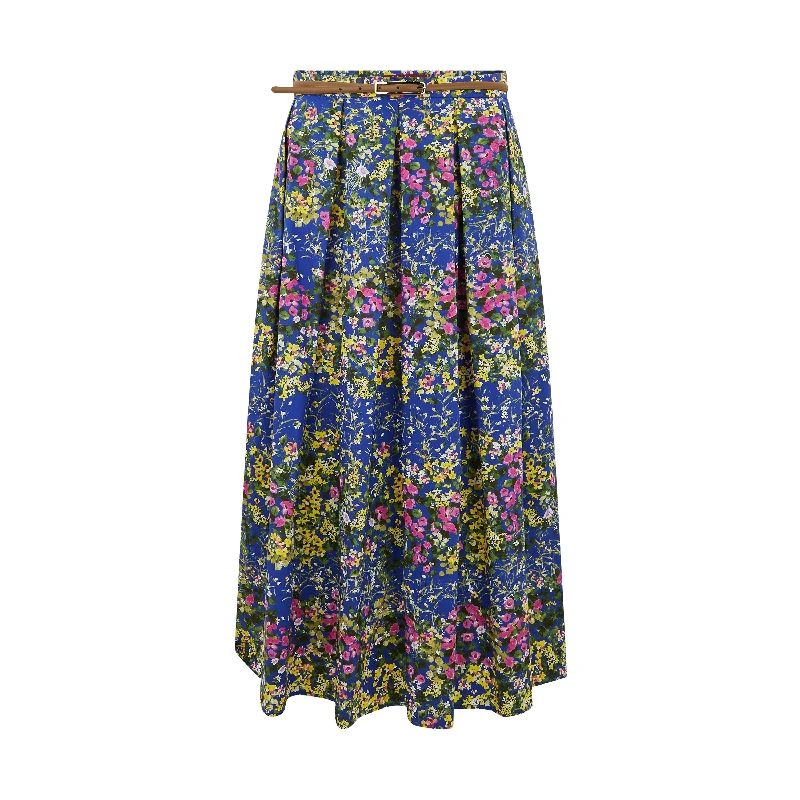 Moresca Floral Print Cotton Poplin Pleated Skirt