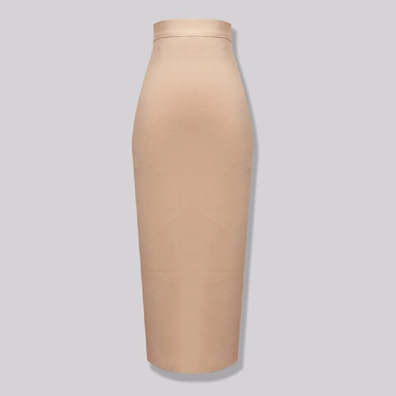 Minimalist Solid High Waist Back Slit Bodycon Bandage Midi Pencil Skirt