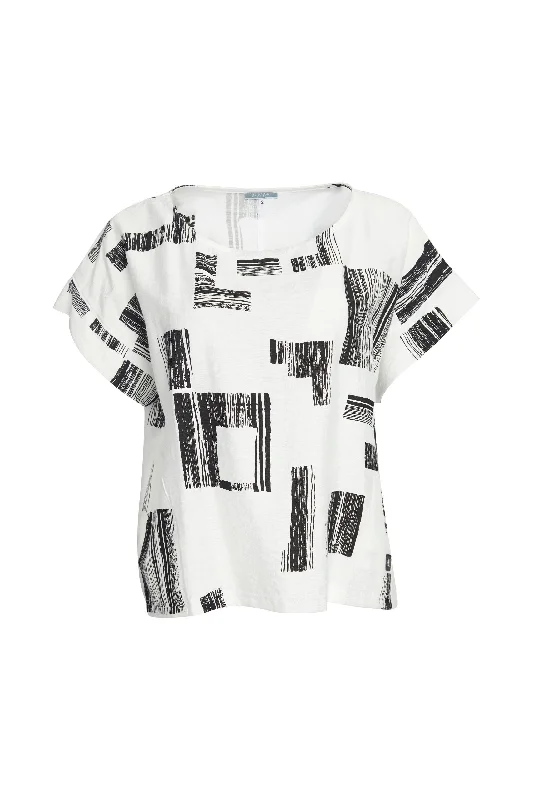 NAYA NS23217 white & black  block print top