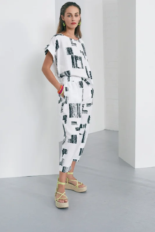 NAYA NS23217 white & black  block print top