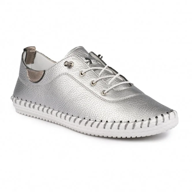 ST IVES LEATHER PLIMSOLE Silver