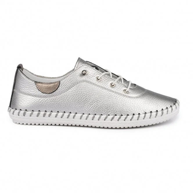 ST IVES LEATHER PLIMSOLE Silver