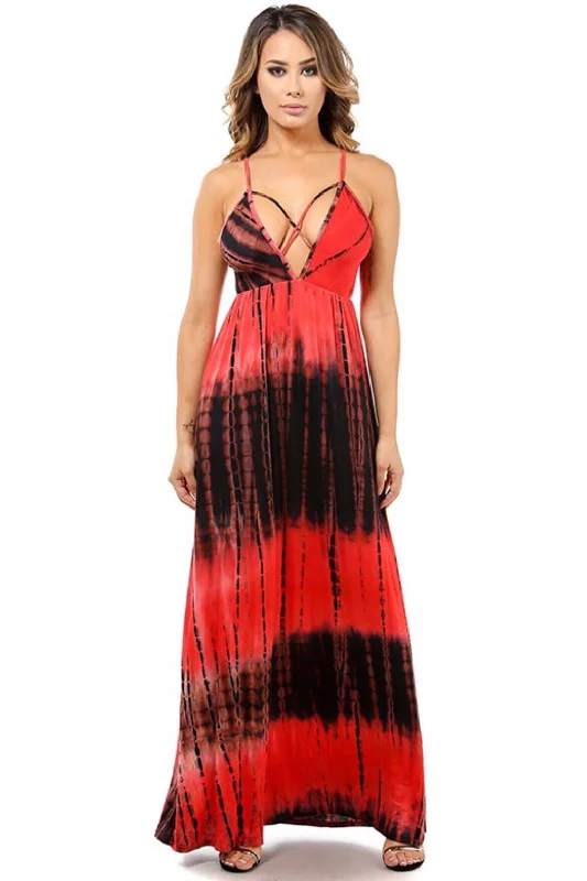 Spaghetti strap dress with tie-dye pattern