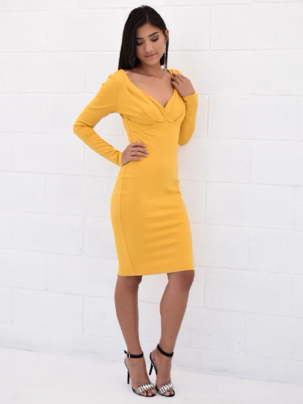 Clarissa, Long sleeve front pleated breast dress