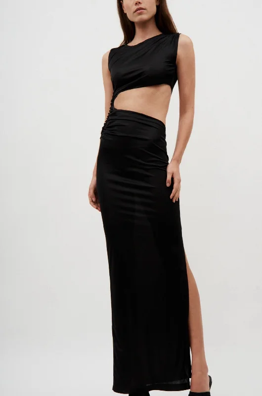 Cut Out Sleeveless Black Long Dress