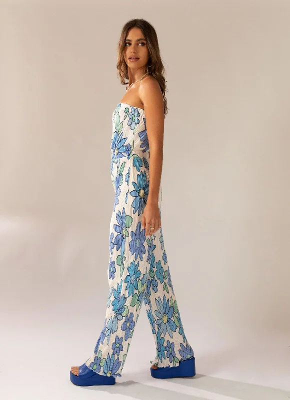 Doing The Most Plisse Jumpsuit - Blue Blossom