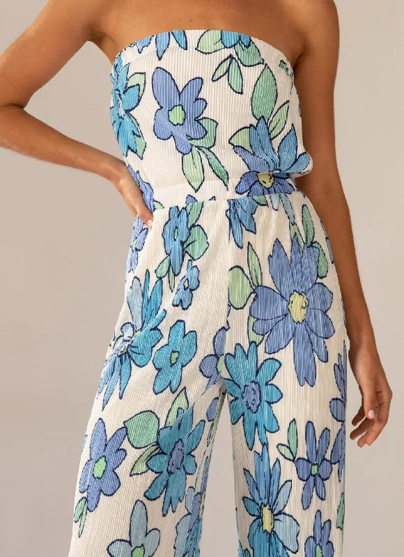 Doing The Most Plisse Jumpsuit - Blue Blossom