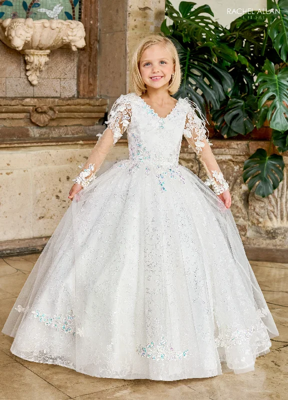 Girls Feather Long Sleeve Gown by Rachel Allan RB9149