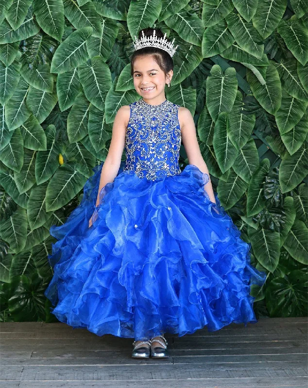 Girls Long Ruffled Dress with Beaded Bodice by Calla KY213