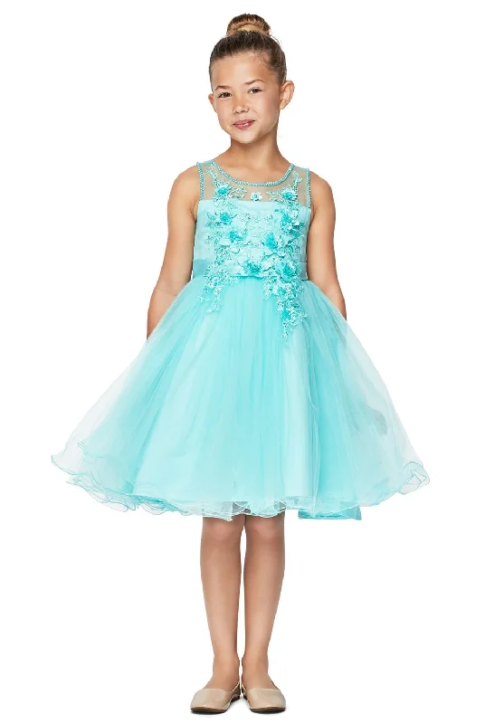 Girls Short Illusion Dress with 3D Flowers by Cinderella Couture 9083