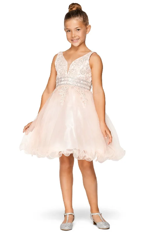 Girls Beaded Short Ruffled V-Neck Dress 5081