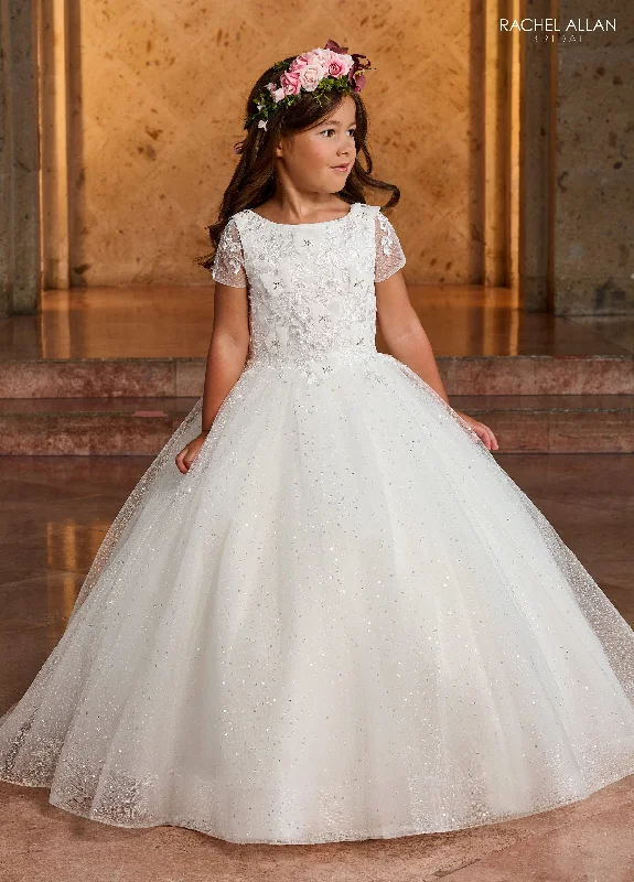 Girls Short Sleeve Sequin Tulle Gown by Rachel Allan RB9141