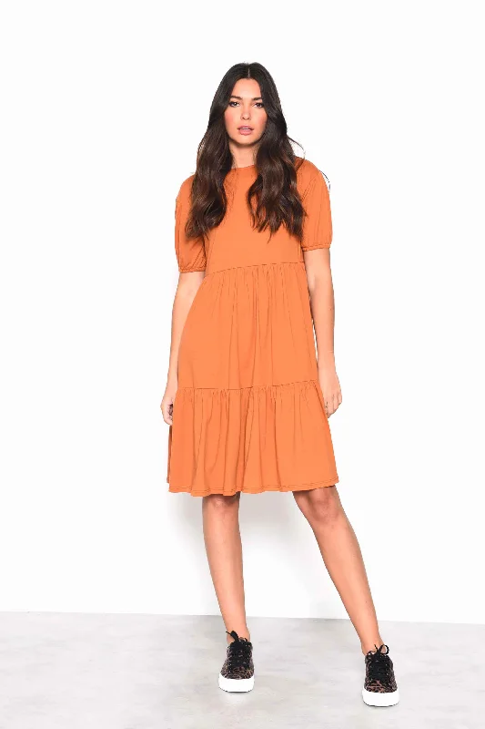 Glamorous Rust Tiered Smock Midi Dress