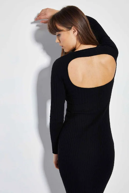 Glamorous Care Black Knitted Open Back Midi Dress