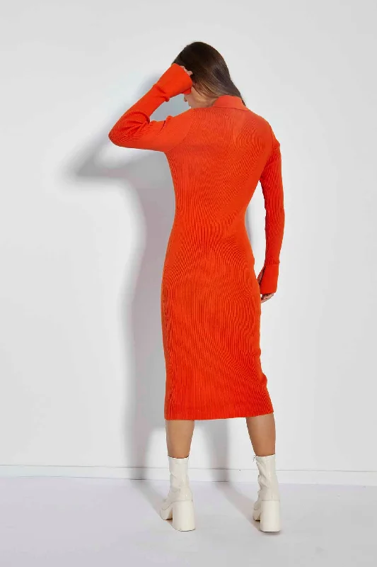 Glamorous Care Orange Button Though Midi Dress