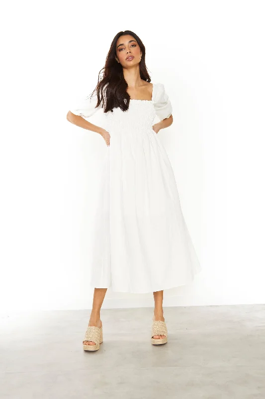 Glamorous Off White Square Neck Short Sleeve Midi Dress