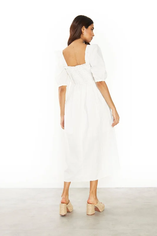 Glamorous Off White Square Neck Short Sleeve Midi Dress