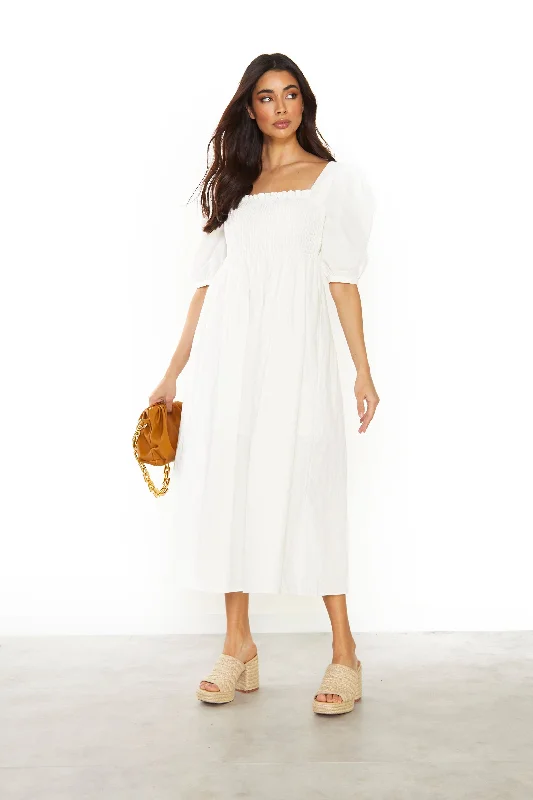 Glamorous Off White Square Neck Short Sleeve Midi Dress