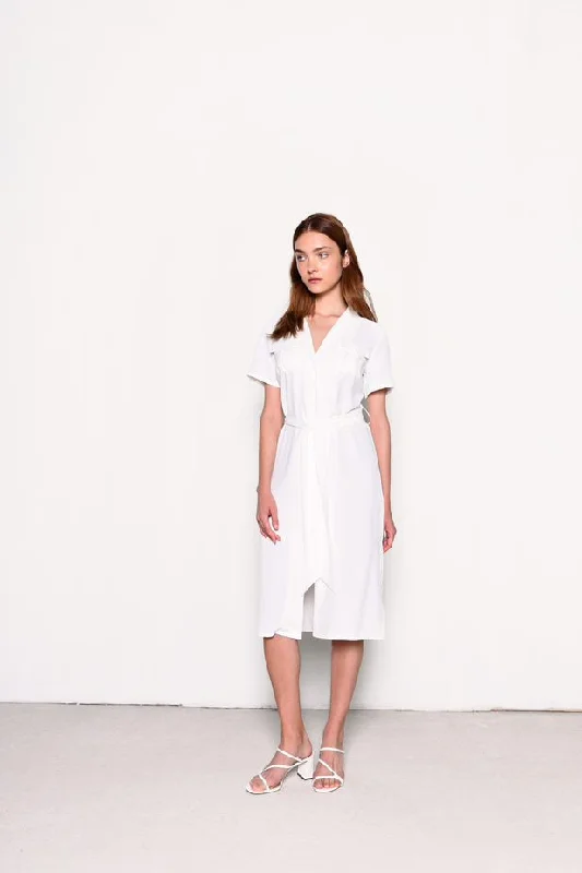 Glamorous White V-Neck Belted Midi Dress