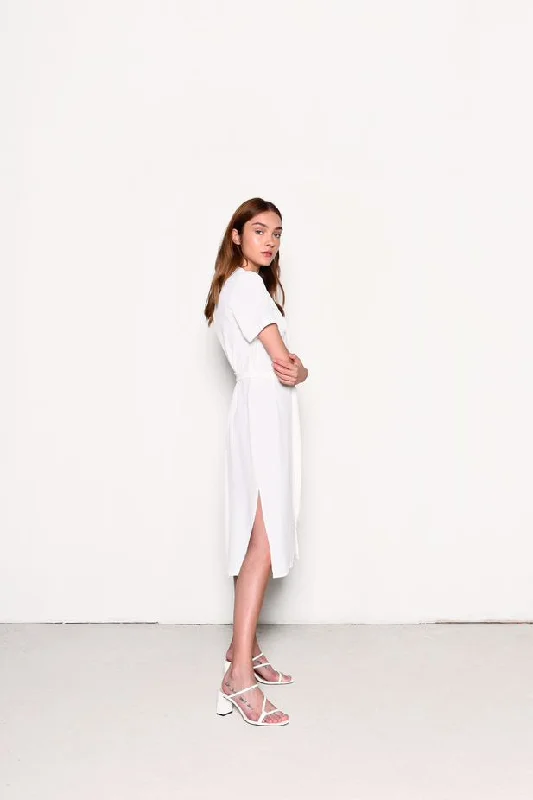 Glamorous White V-Neck Belted Midi Dress