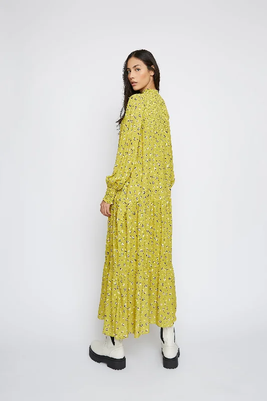 Glamorous Chartreuse Ditsy High Neck Shift Midi Dress