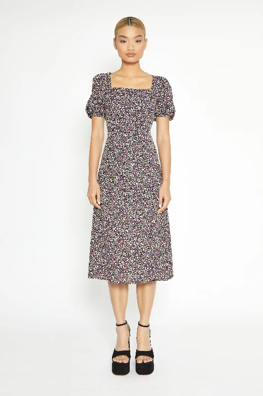 Glamorous Multi Splodge Floral Tie Back Midi Dress