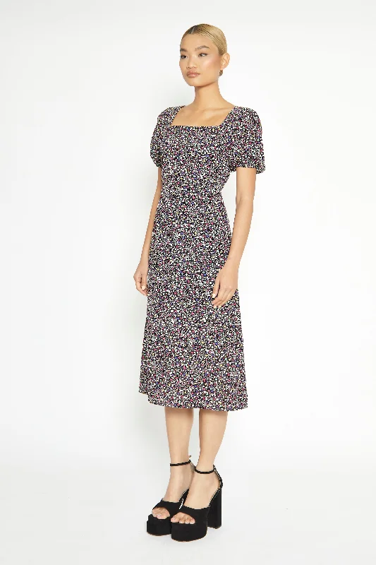 Glamorous Multi Splodge Floral Tie Back Midi Dress