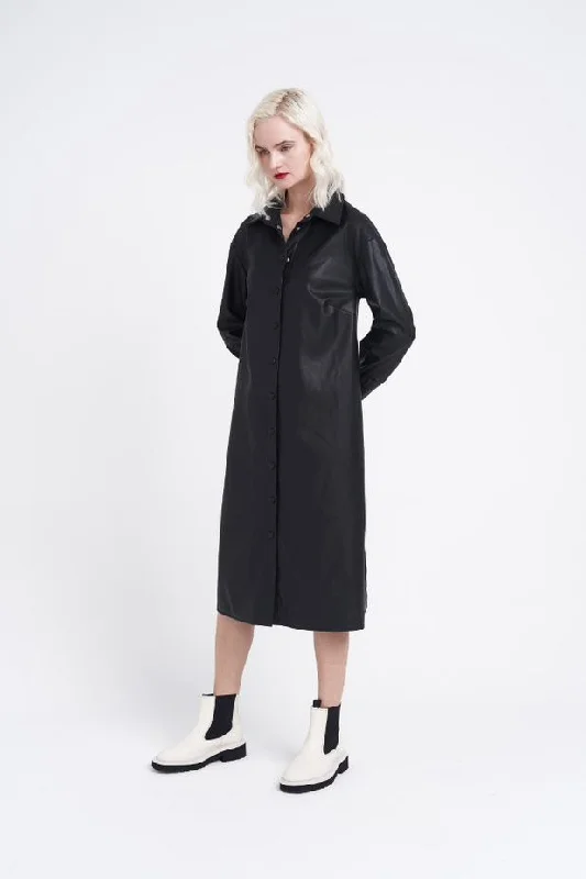 Glamorous Black PU Midi Shirt Dress