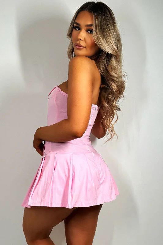 Pleated Skort Dress With Buckle Detail Baby Pink