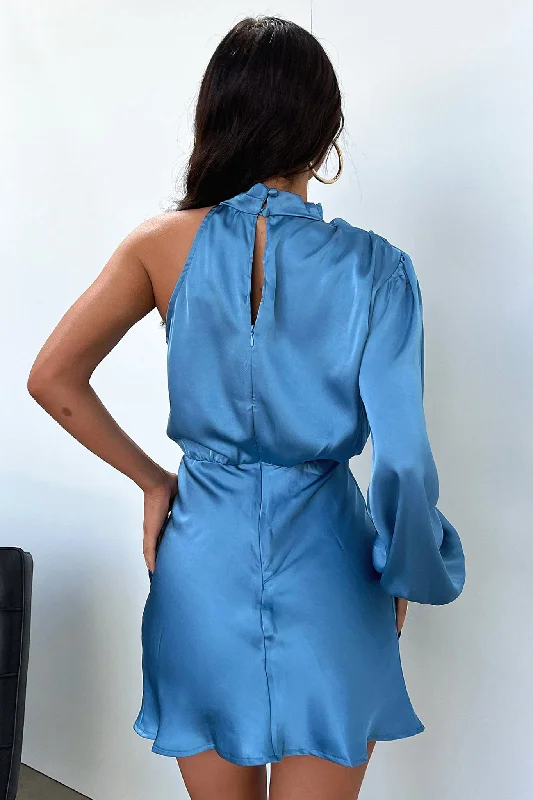 Santorini One Shoulder Dress - Blue