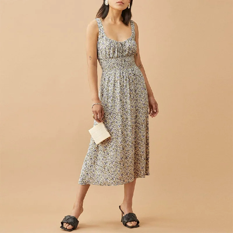 FashionSierra - Sleeveless Tank Print Chiffon Summer Dress Waist Casual Midi Dress