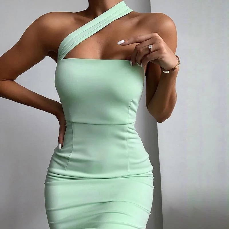 FashionSierra - Solid Women Stretchy Bodycon Midi Dress Summer Fashion Back Slit Slim Fit Party Dress Strapless Vestidos De Verano