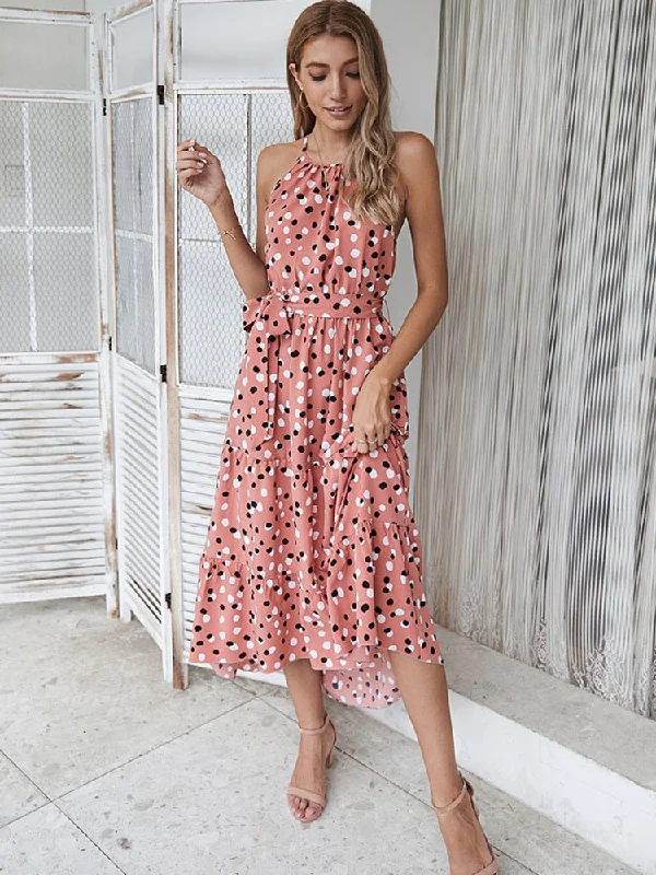 FashionSierra - Polka-Dot Long Strapless Casual Beach Midi Sundress