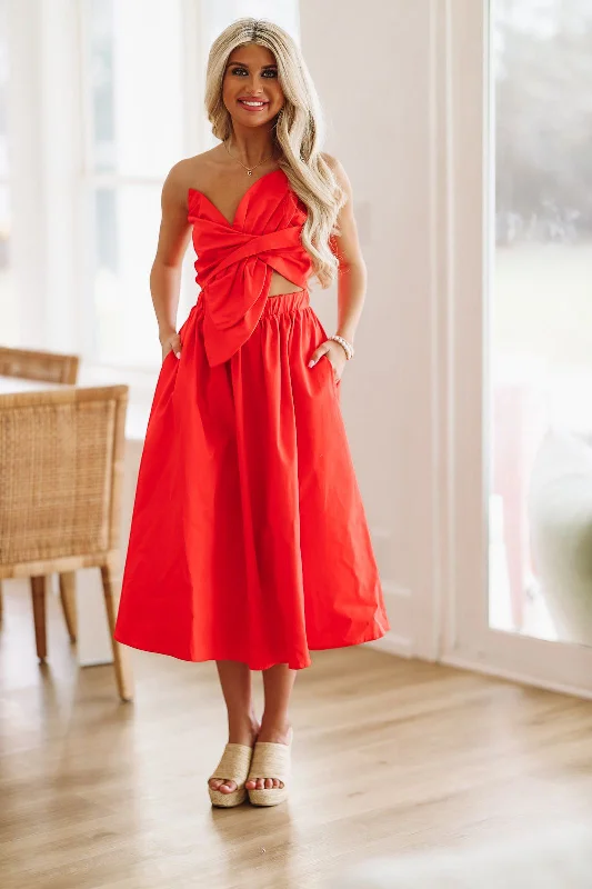 Sweet Cherry Midi Dress - Red